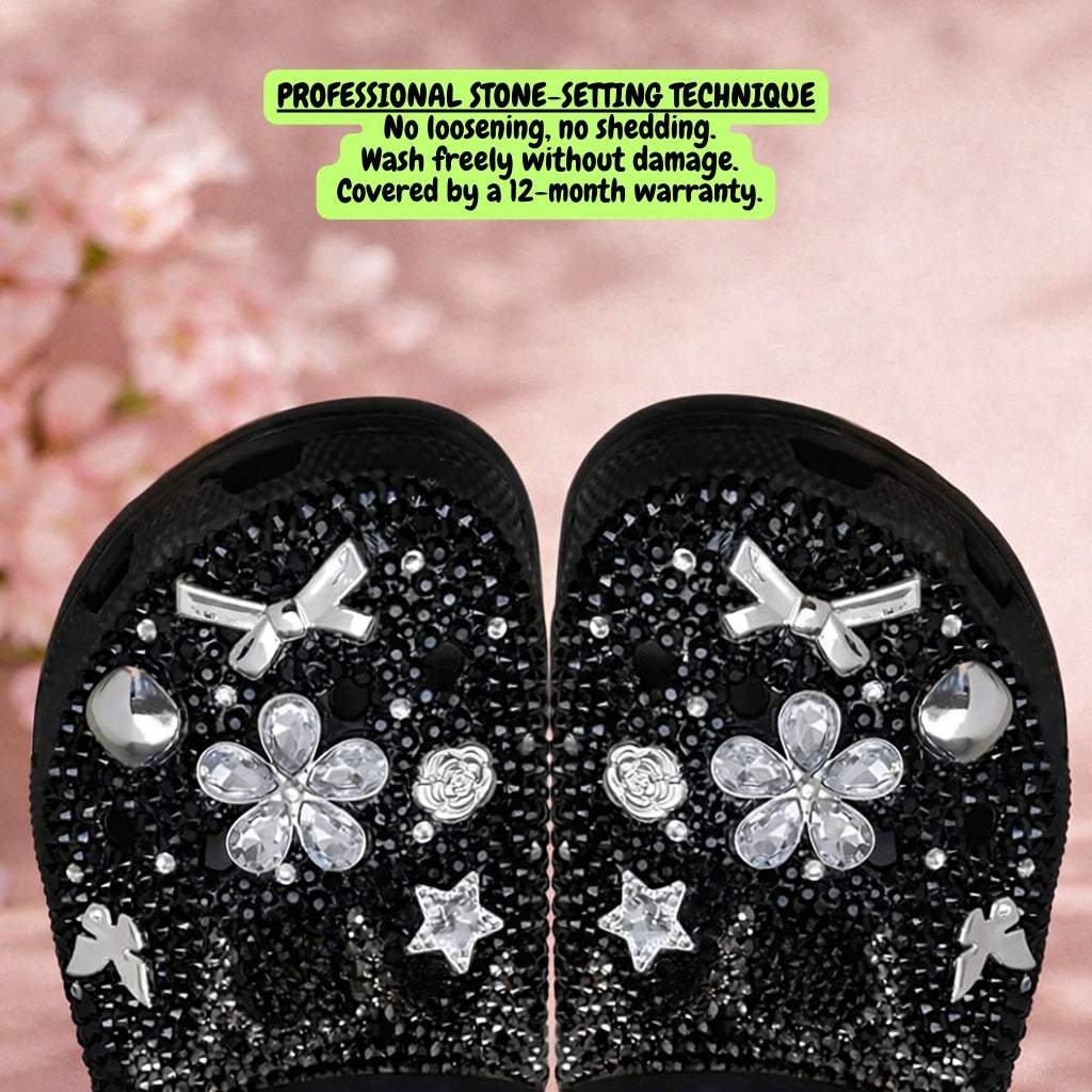 Cross Bloom Noir Crystal Clogs – Midnight Black