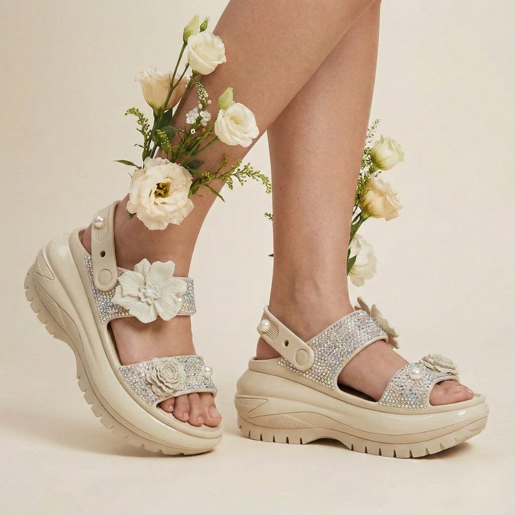 Pearl Grace Dual-Strap Platform Sandals