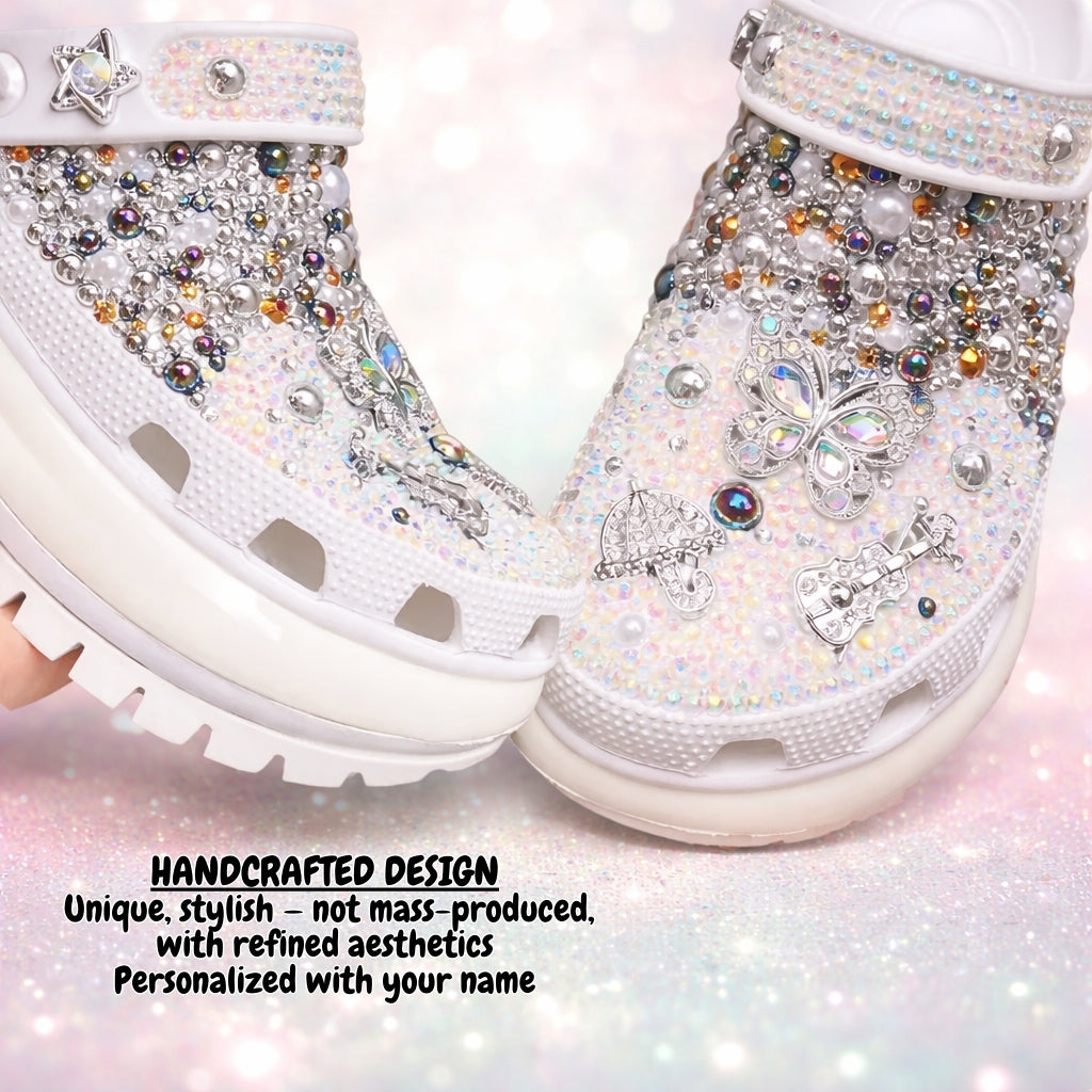 Cloud Bloom Crystal Clogs – Pearl White