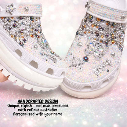 Cloud Bloom Crystal Clogs – Pearl White