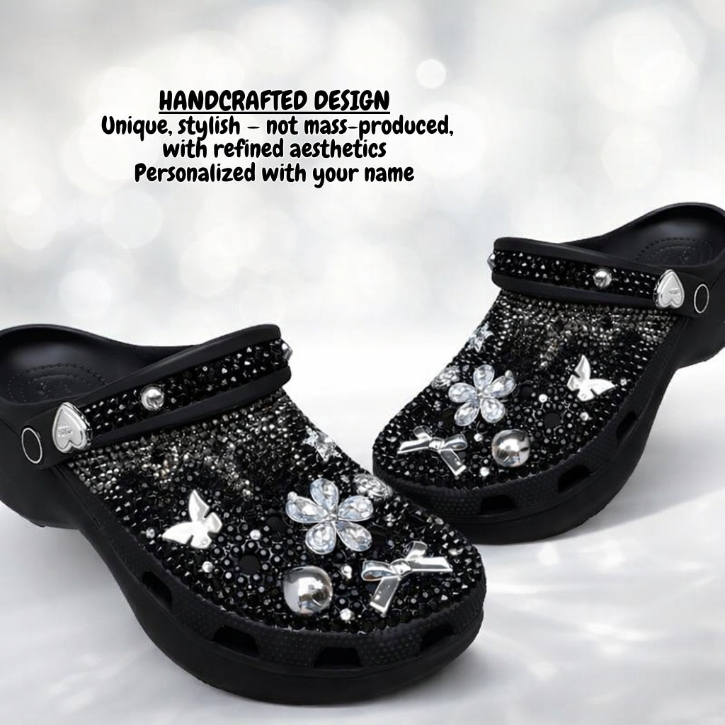 Cross Bloom Noir Crystal Clogs – Midnight Black