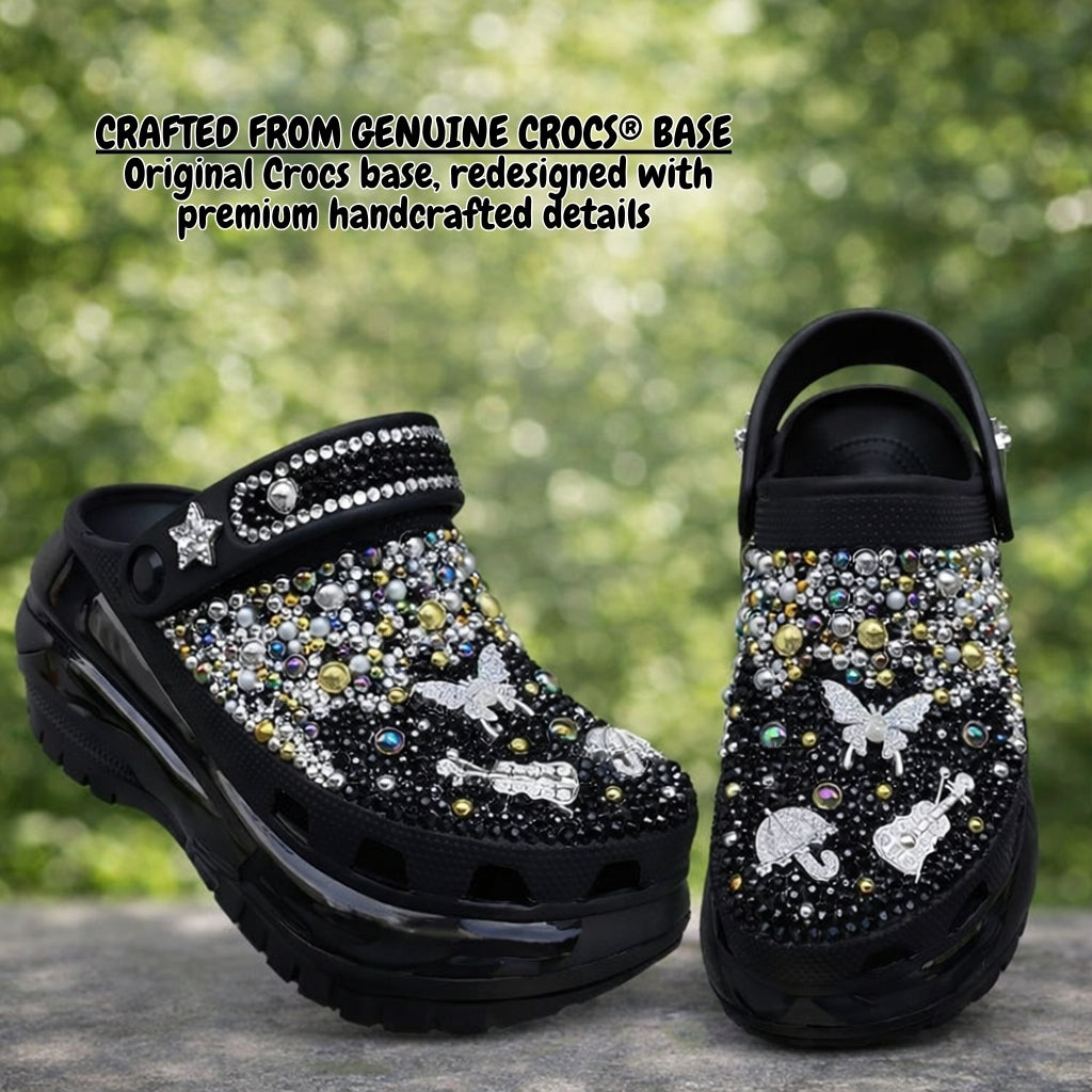 Dream Glow Luxe Platform Clogs – Midnight Black (8 cm)