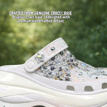 Cloud Bloom Crystal Clogs – Pearl White