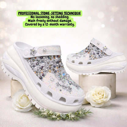 Cloud Bloom Crystal Clogs – Pearl White