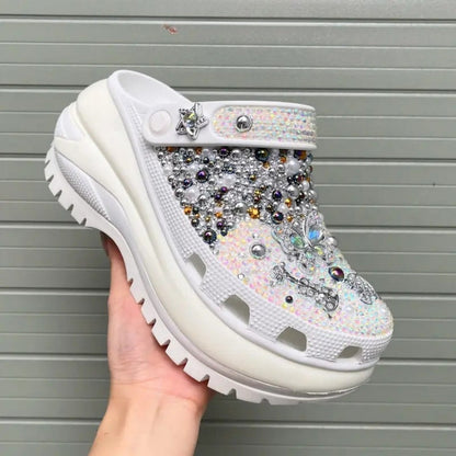 Cloud Bloom Crystal Clogs – Pearl White