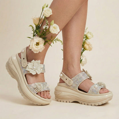 Pearl Grace Dual-Strap Platform Sandals