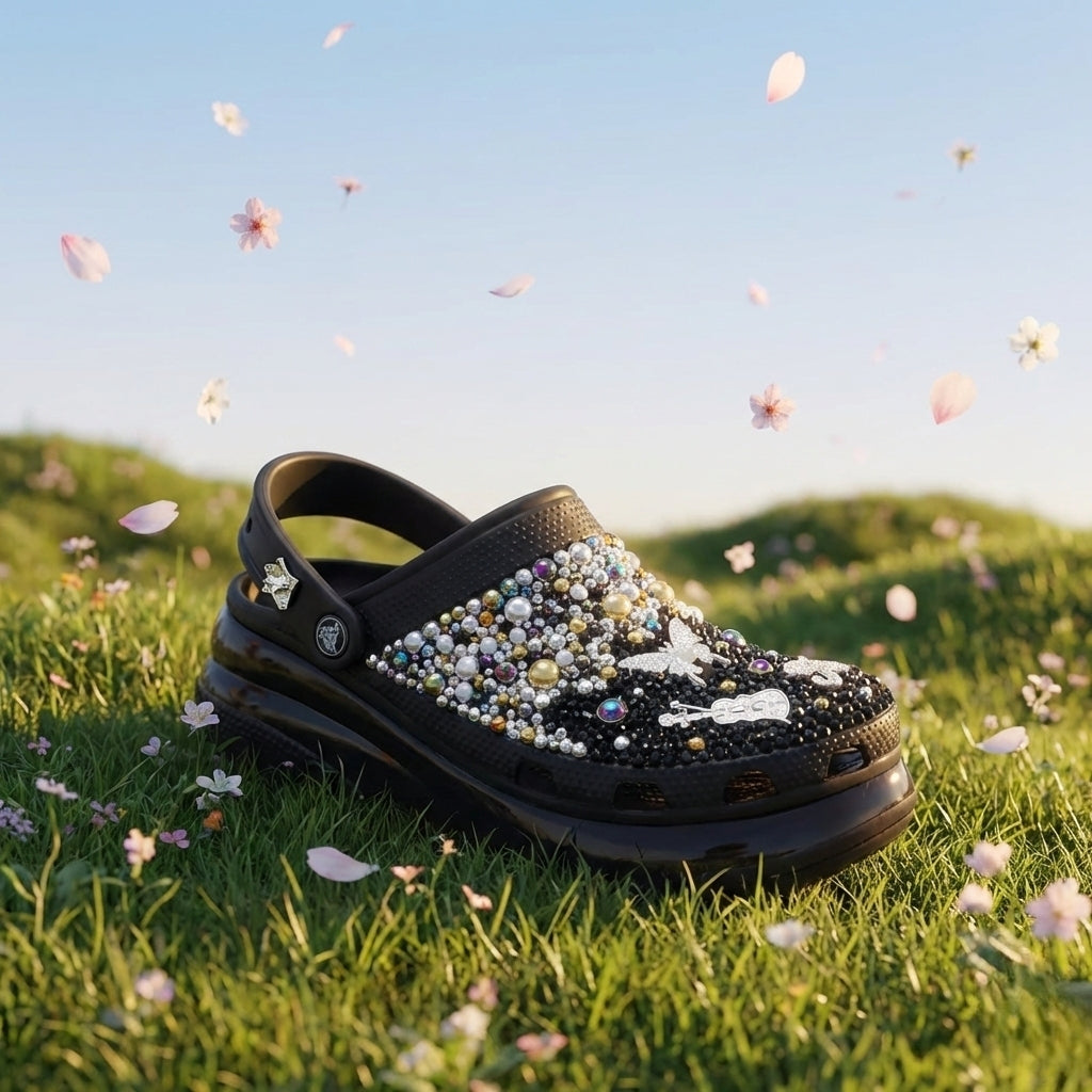 Dream Glow Luxe Platform Clogs – Midnight Black (8 cm)