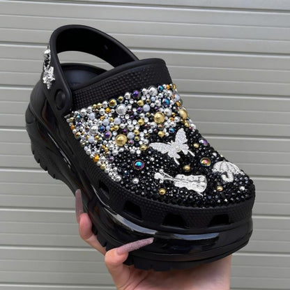 Dream Glow Luxe Platform Clogs – Midnight Black (8 cm)